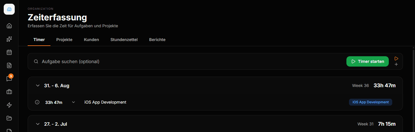Umgeschaltet auf Timer-Modus mit grünem Timer-starten-Button
