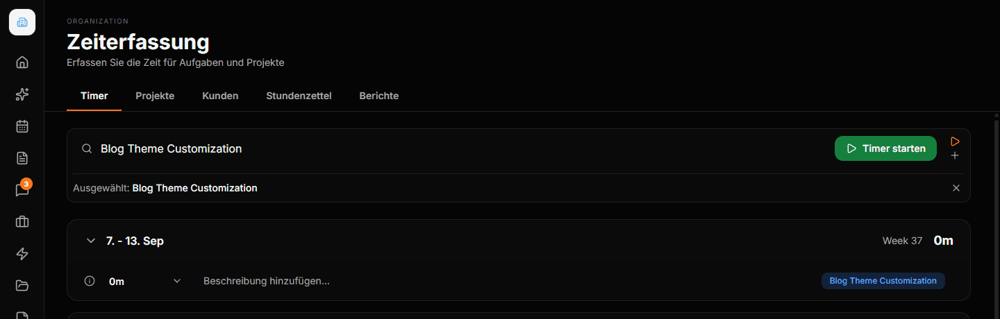 Timer gestoppt, Button wieder grün, Eintrag gespeichert